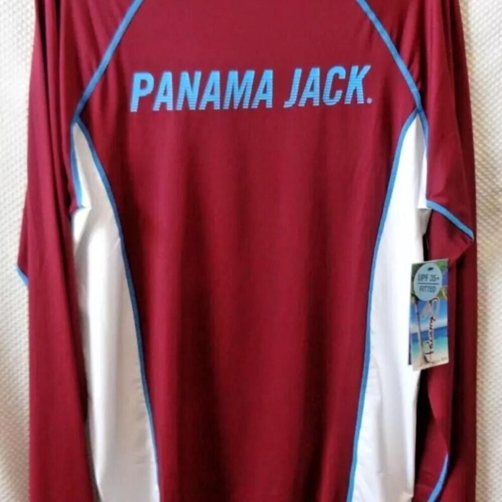 NEW Panama‎ Jack Long Sleeve UPF 35+ Performance Shirt Burgundy / White LG
